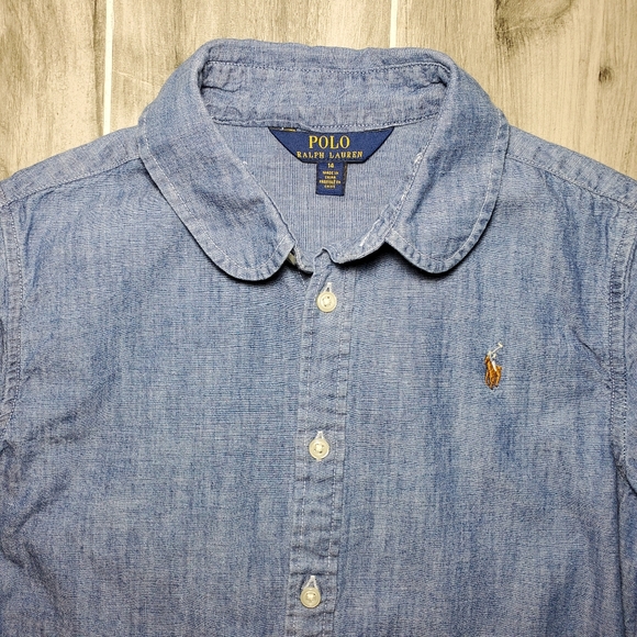 POLO Ralph Lauren Denim Chambray 100% Cotton Shirt Size 14 - Picture 3 of 9